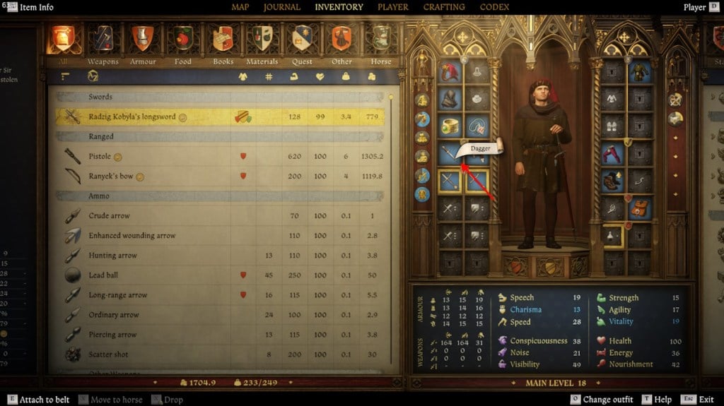 Wyposaż sztylet w Królestwie Come Deliverance 2