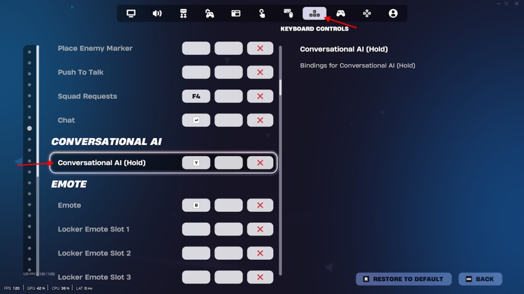 Opcja Conversational AI w ustawieniach Fortnite