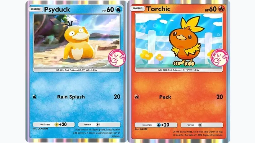 Karty promocyjne Psyduck i Torchic