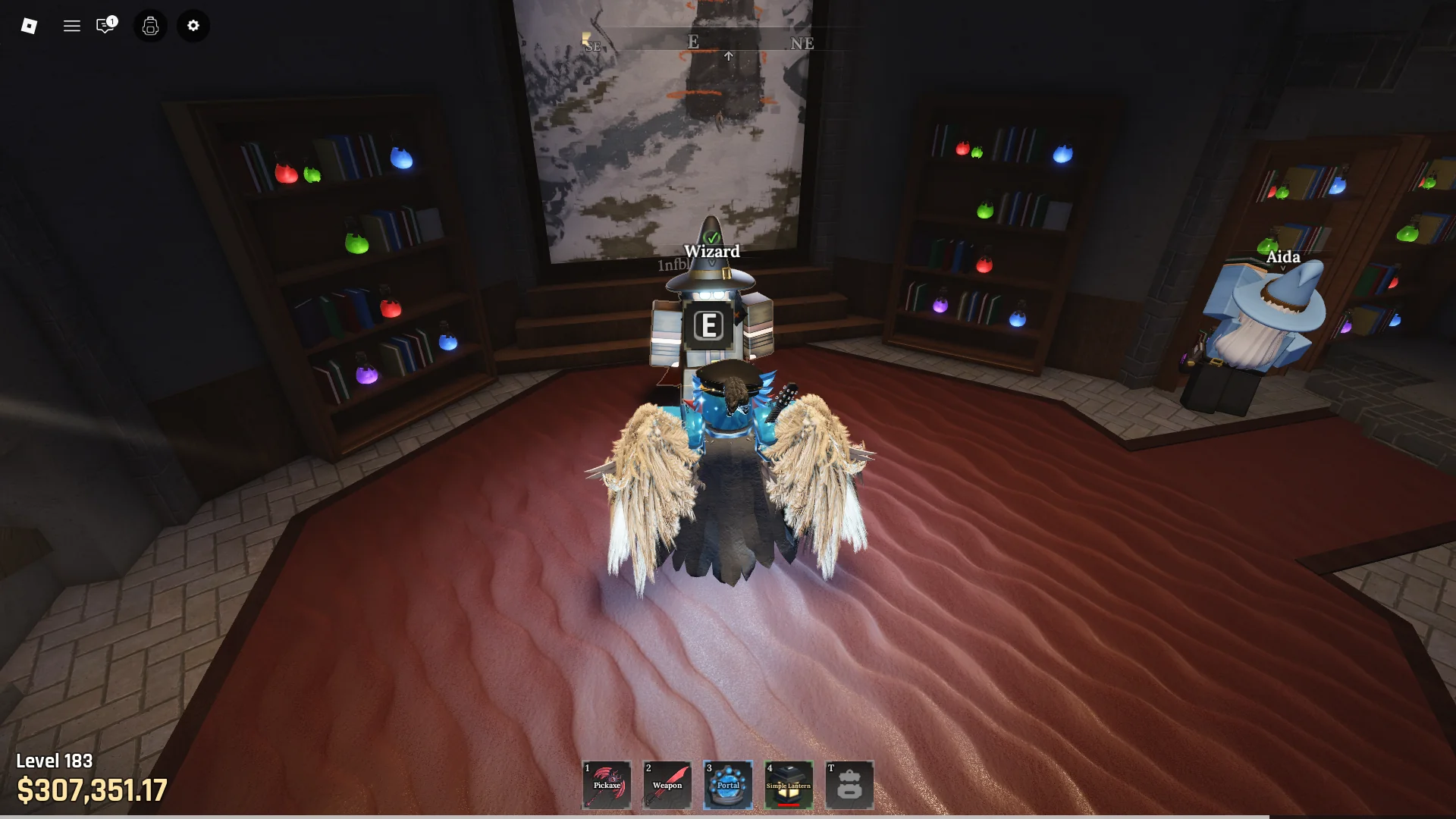 Lokalizacja NPC Wizard, który umożliwia rerollowanie twojej rasy w przeżyciu Roblox The Forge.