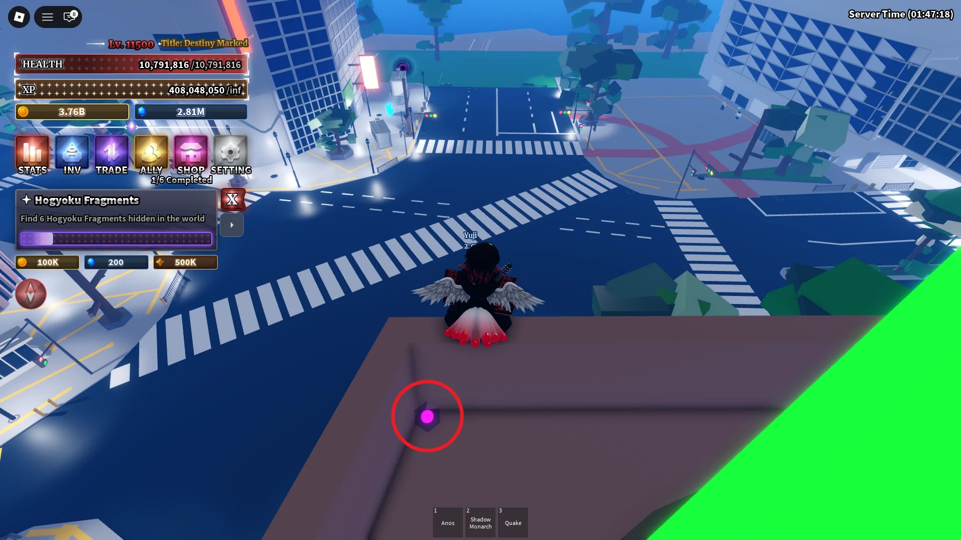 Lokalizacja Fragmentu Hogyoku #2 na Stacji Shibuya, potrzebnego do Zadania Hogyoku w Sailor Piece Roblox.