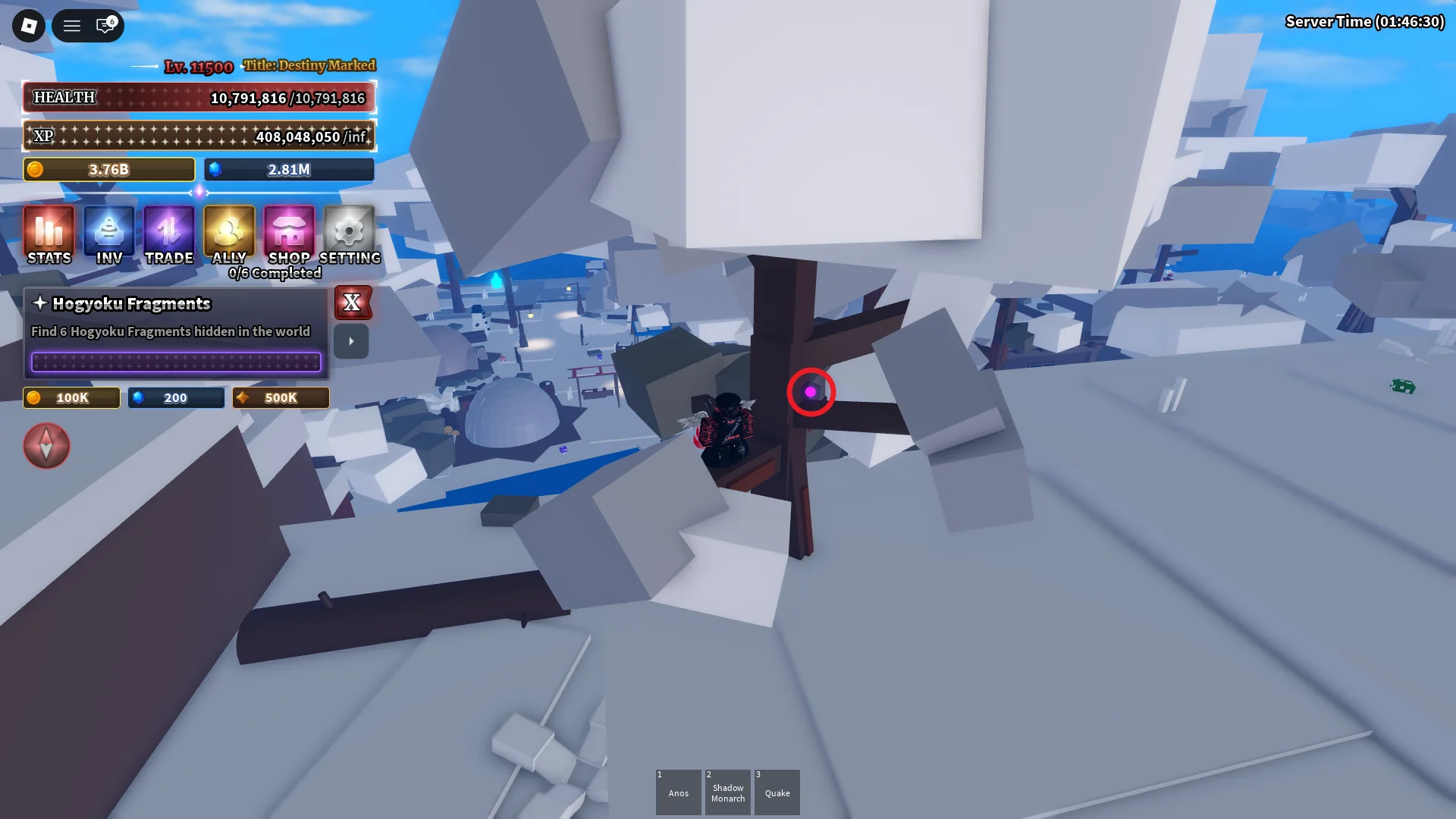 Lokalizacja Fragmentu Hogyoku #1 na Wyspie Śniegu, potrzebnego do Zadania Hogyoku w Sailor Piece Roblox.