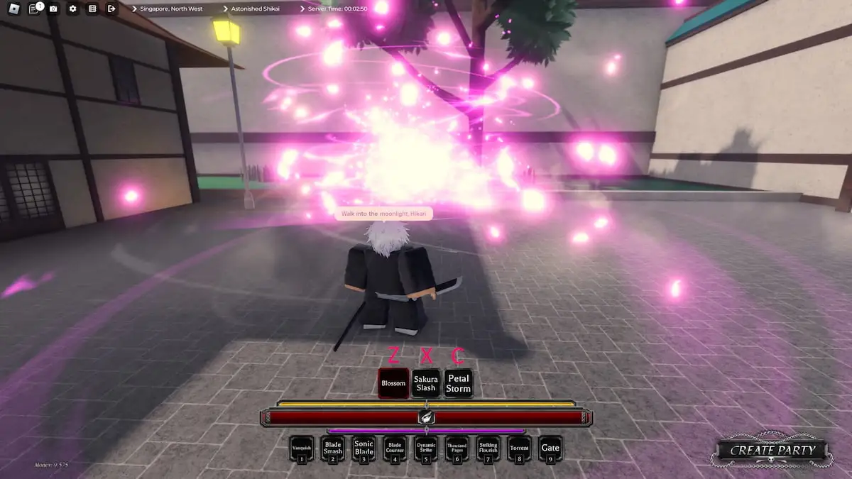 Gracz używający ruchu Shikai typu Flower w doświadczeniu Paradox Roblox